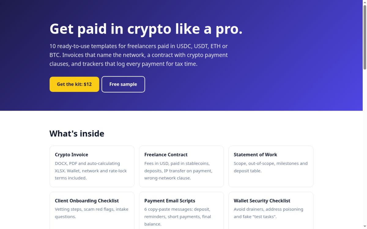 Crypto Freelancer Starter Kit website screenshot