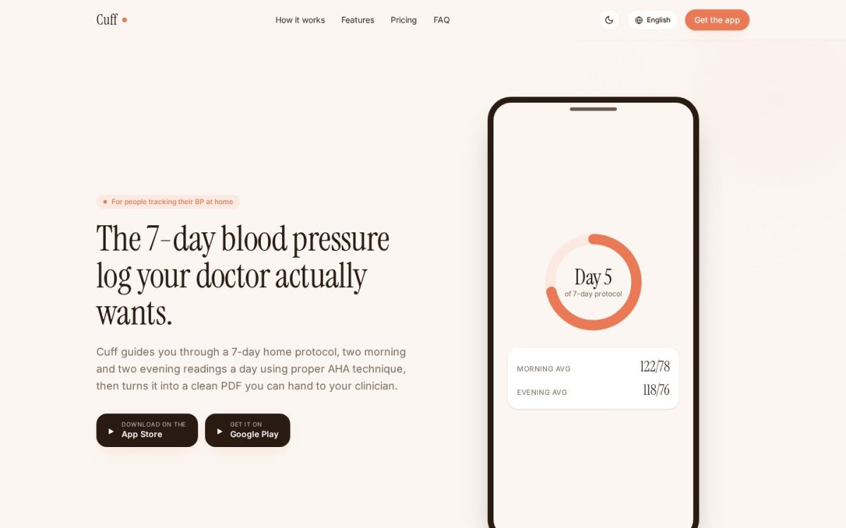 Cuff: Blood Pressure Tracker website screenshot