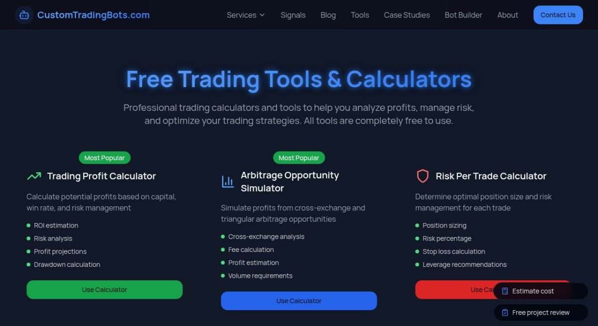 CustomTradingBots.com website screenshot