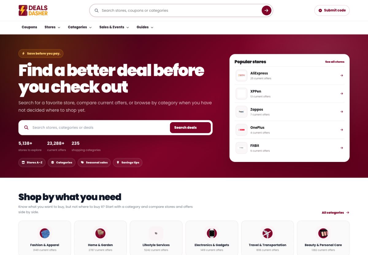 DealsDasher website screenshot