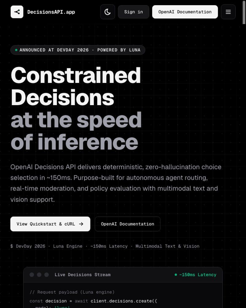 DecisionsAPI website screenshot