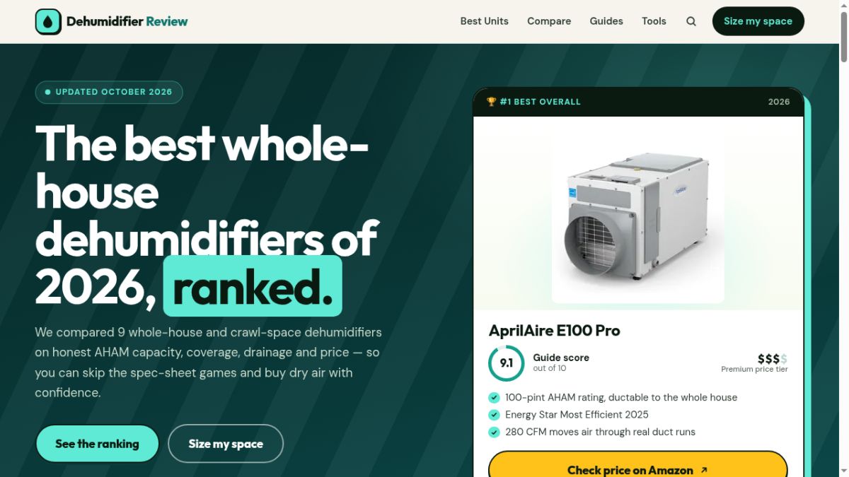Dehumidifier Review website screenshot