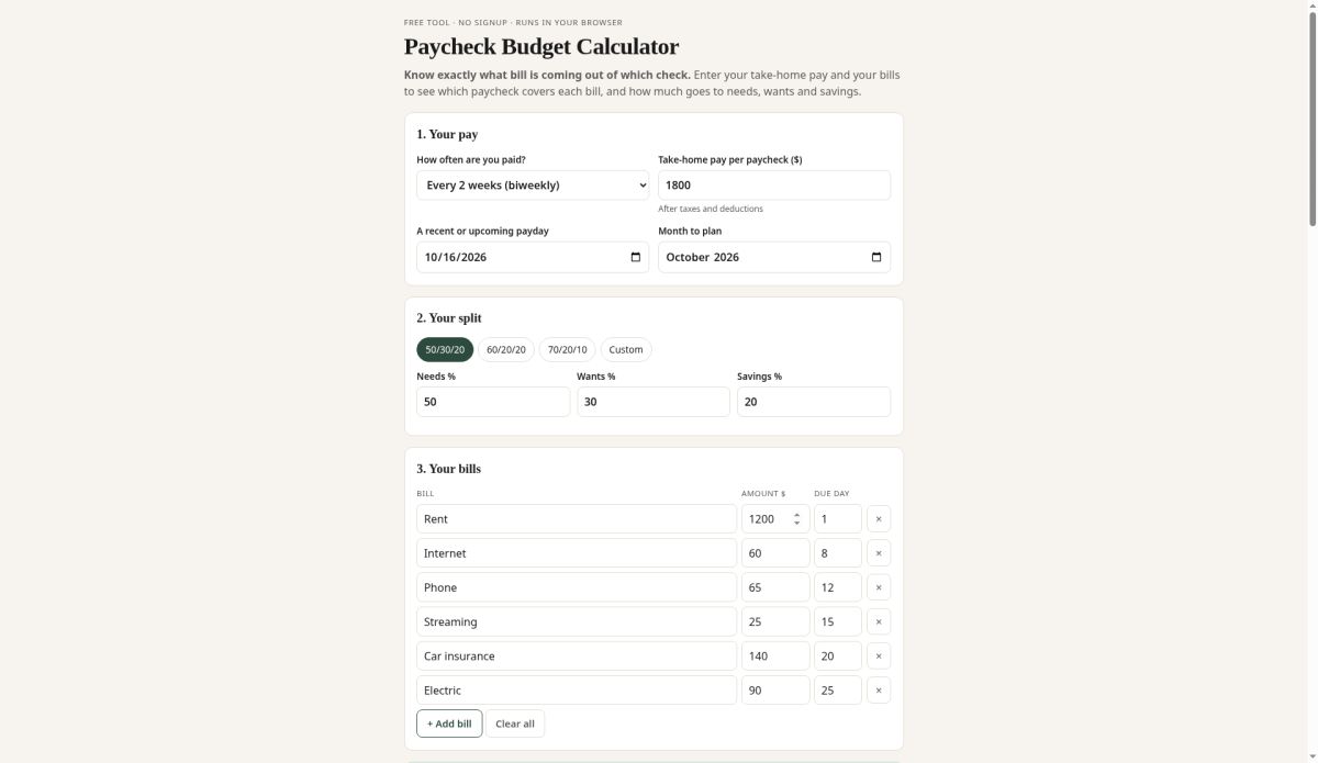 Deskline Paycheck Budget Calculator screenshot