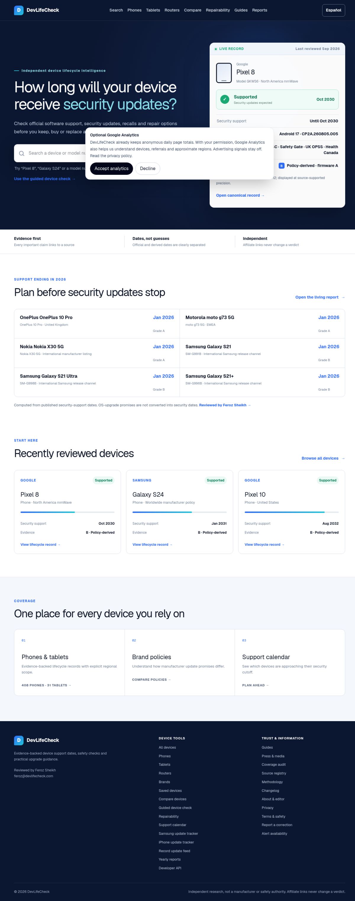 DevLifeCheck website screenshot