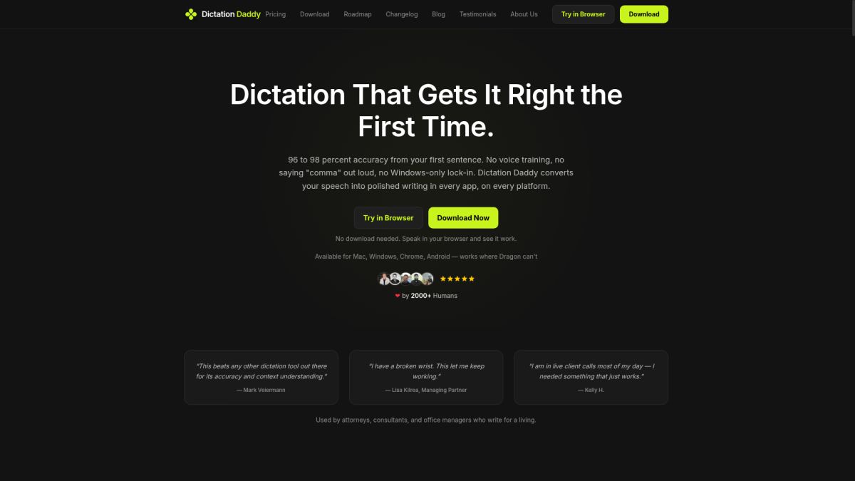Dictation Daddy website screenshot