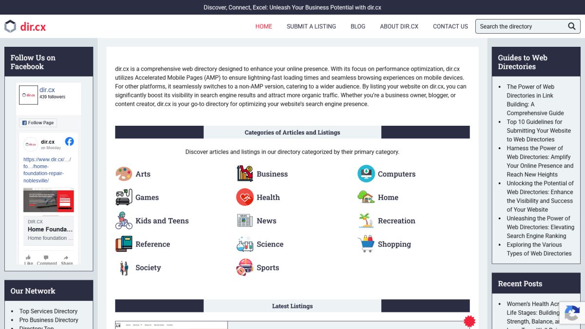 dir.cx - A dynamic and comprehensive web directory screenshot