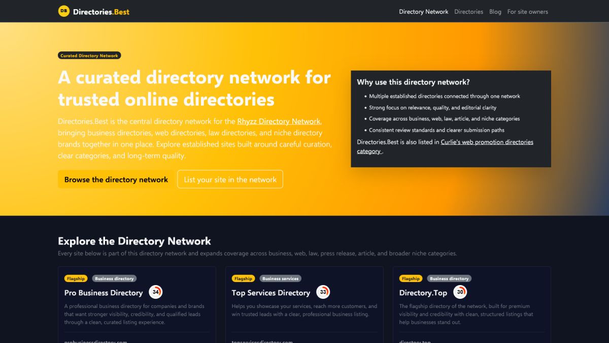 Directory Network for Business and Web Directories | Directories.Best website screenshot