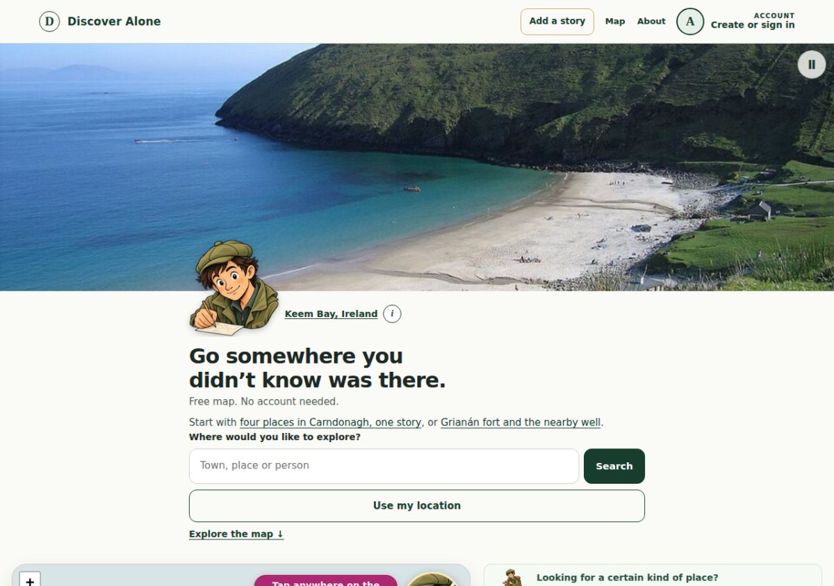 Discover Alone website screenshot