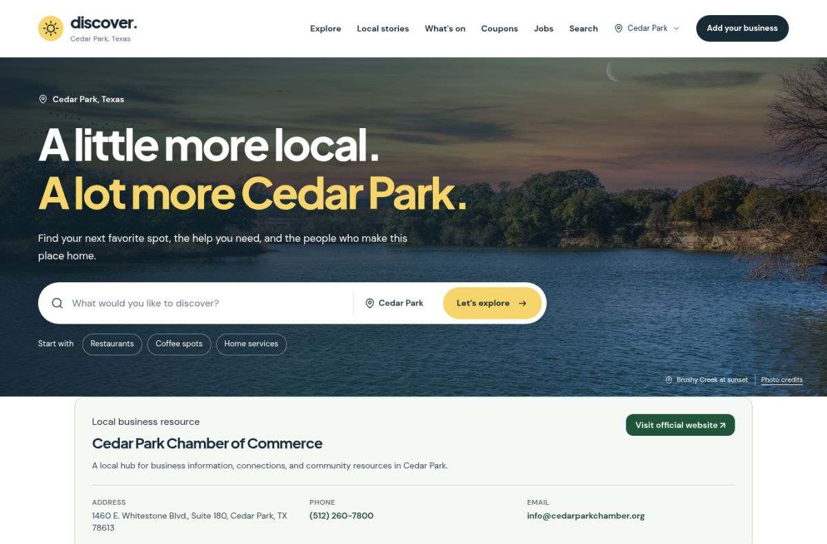 Discover Cedar Park website screenshot