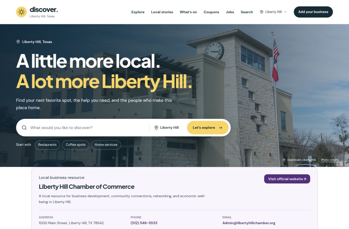 Discover Liberty Hill website screenshot