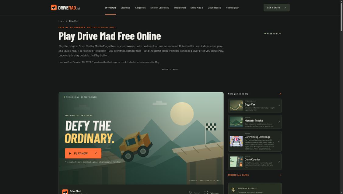 Drive Mad Online (DriveMad.lol) website screenshot