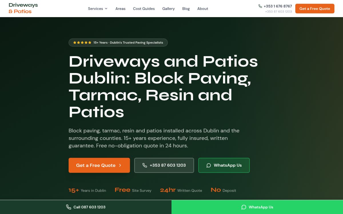 Driveways and Patios Dublin website screenshot