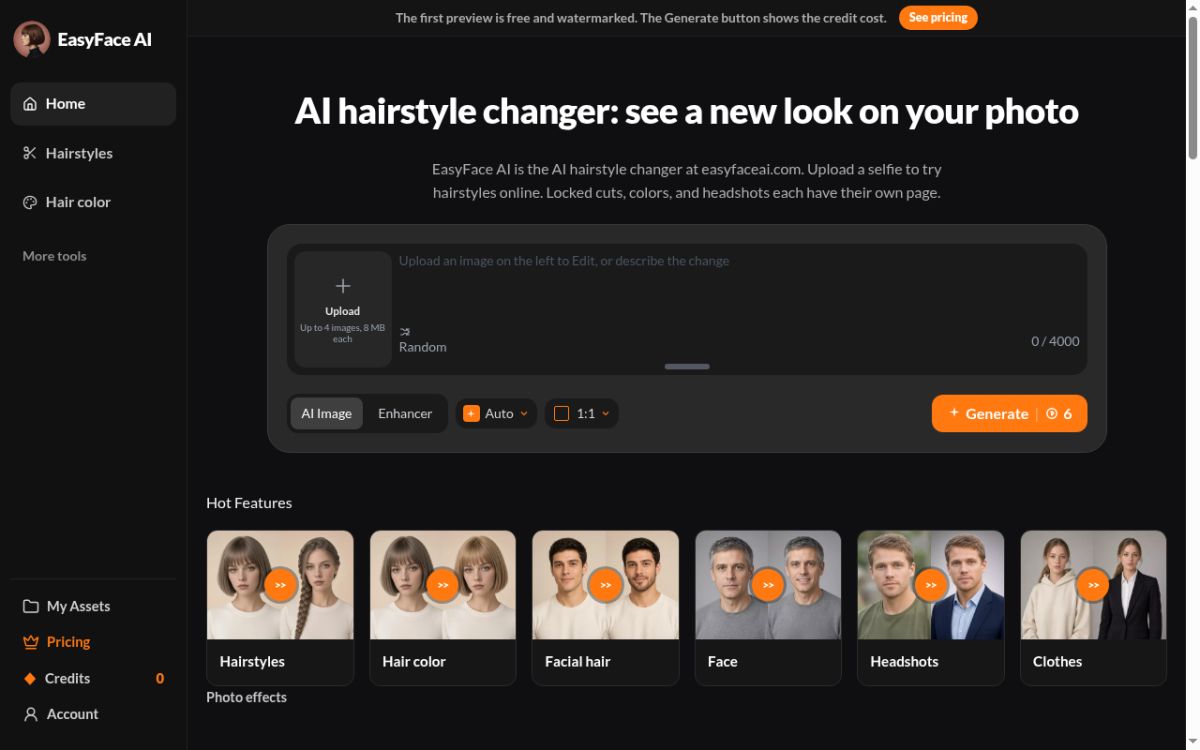EasyFace AI website screenshot