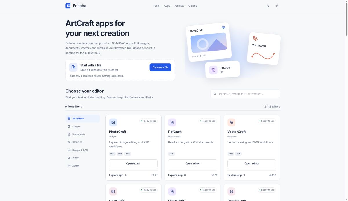 Editaha website screenshot