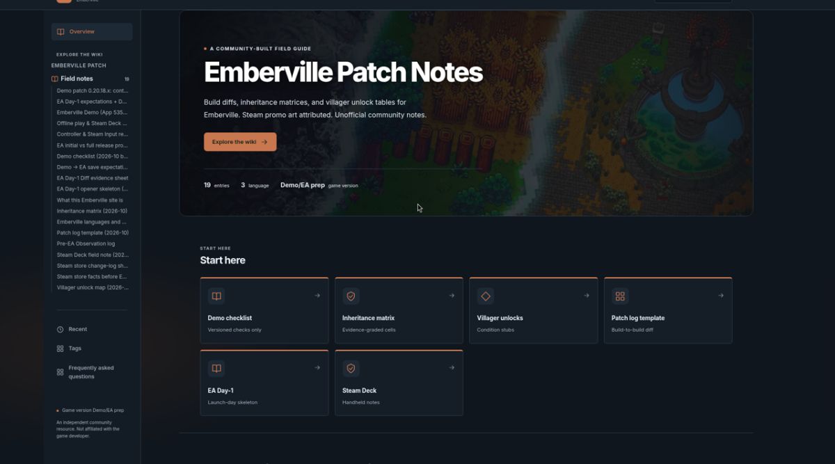 Emberville Guides website screenshot