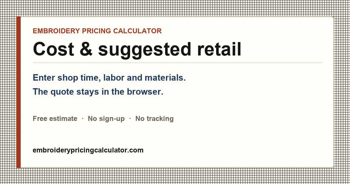 Embroidery Pricing Calculator website screenshot