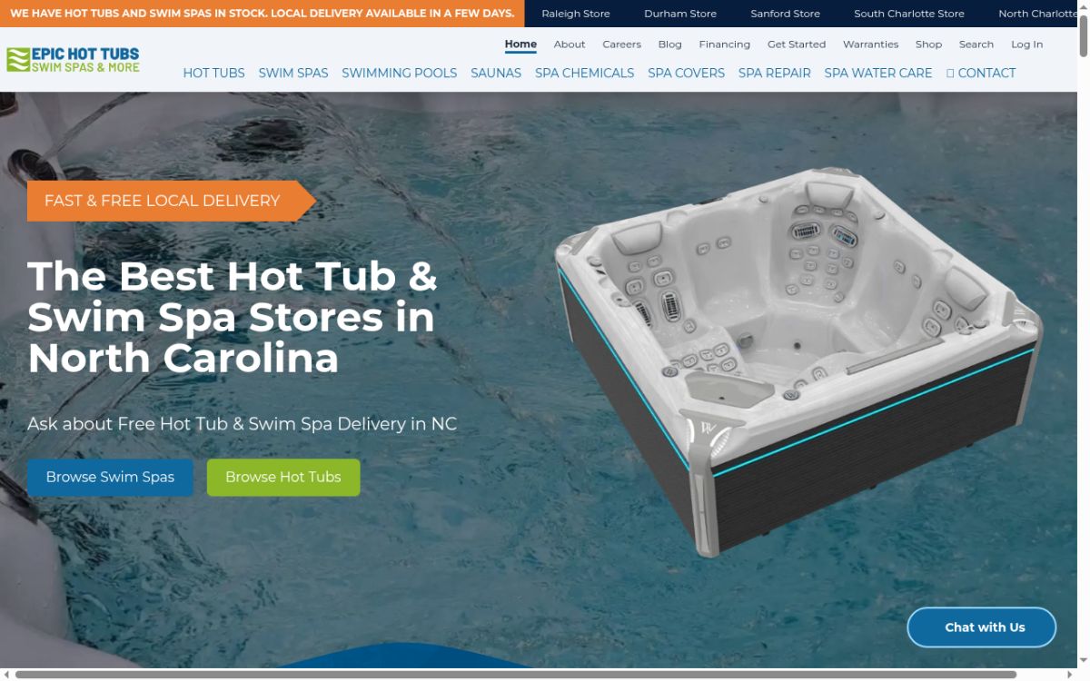 Epic Hot Tubs website screenshot