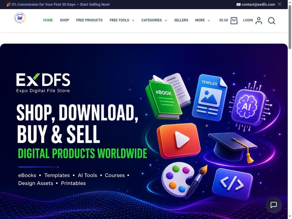 ExDFS - Digital Products Marketplace website screenshot