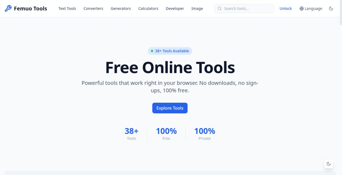 Femuo Tools website screenshot