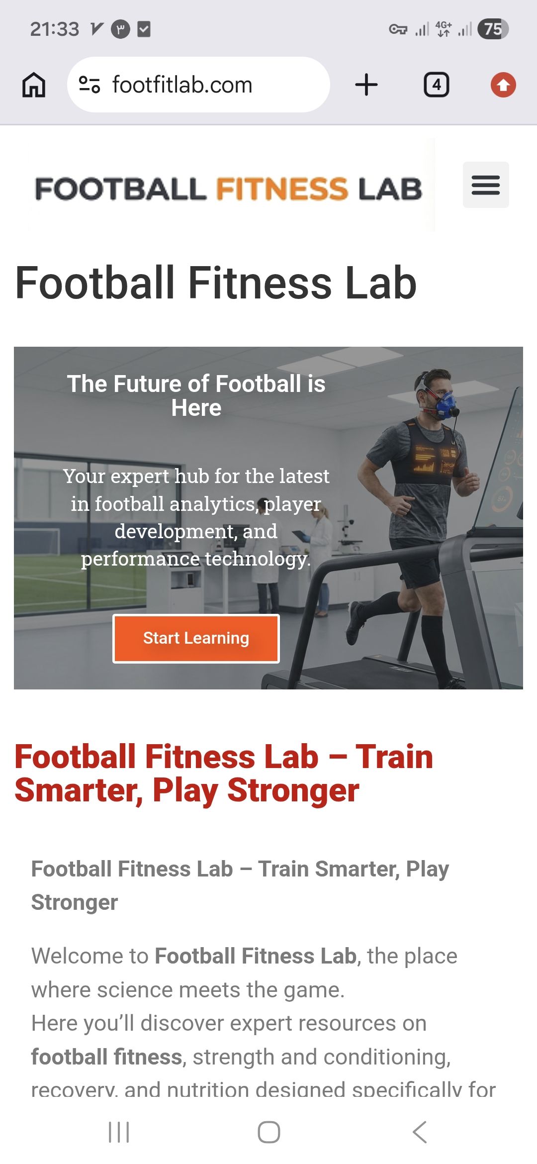 Football Fitness Lab website screenshot
