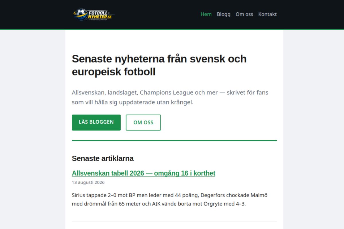 Fotboll Nyheter website screenshot