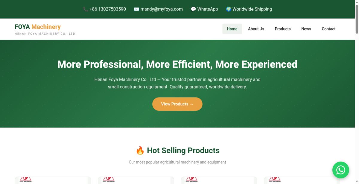 FOYA Machinery - Agricultural Machinery &amp; Construction Equipment Manufacturer website screenshot