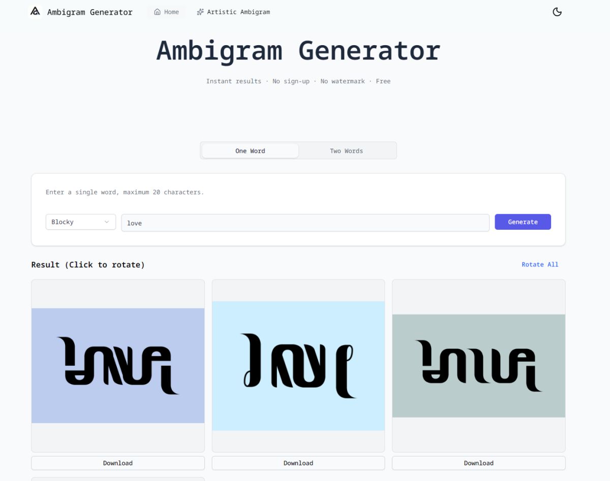 Free Ambigram Generator screenshot