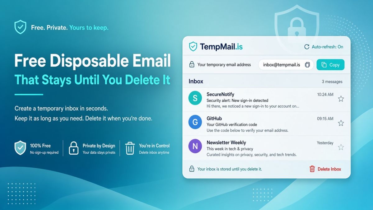 Free Disposable Email That Keeps Your Inbox Until You Delete It | TempMail.is screenshot