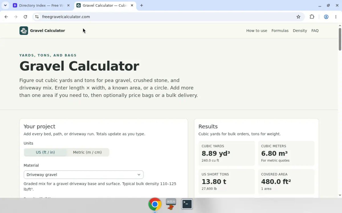 Free Gravel Calculator website screenshot