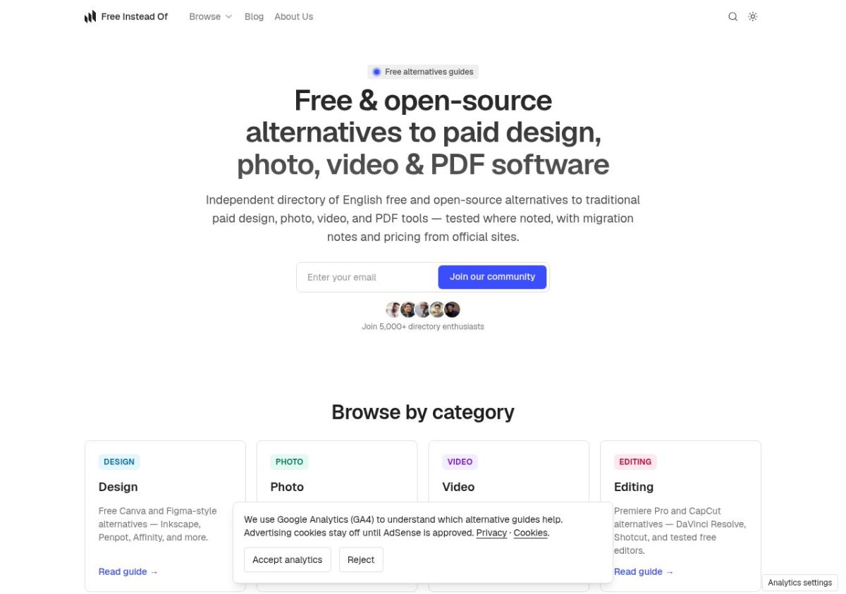 Free Instead Of website screenshot