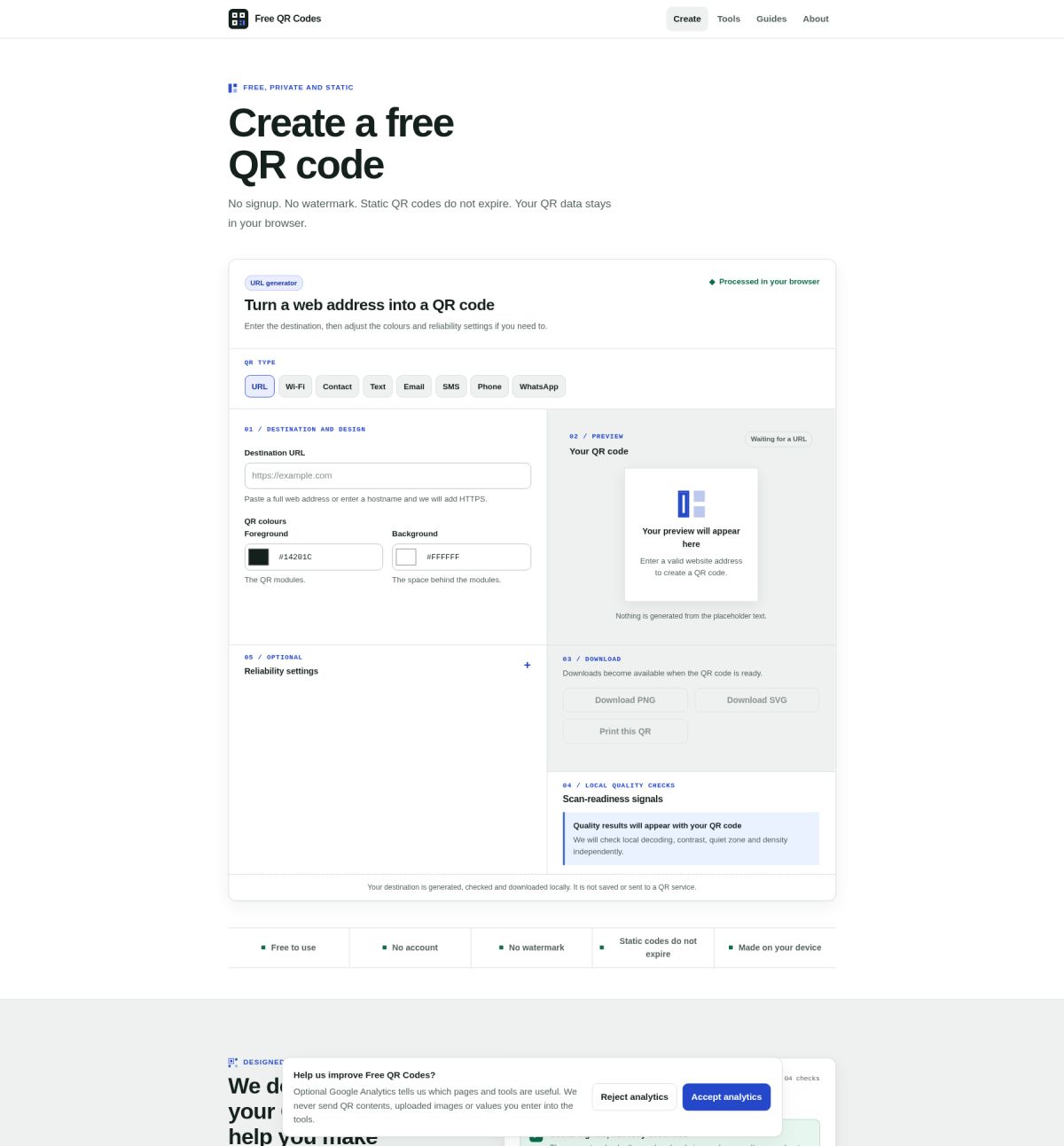 Free QR Codes website screenshot