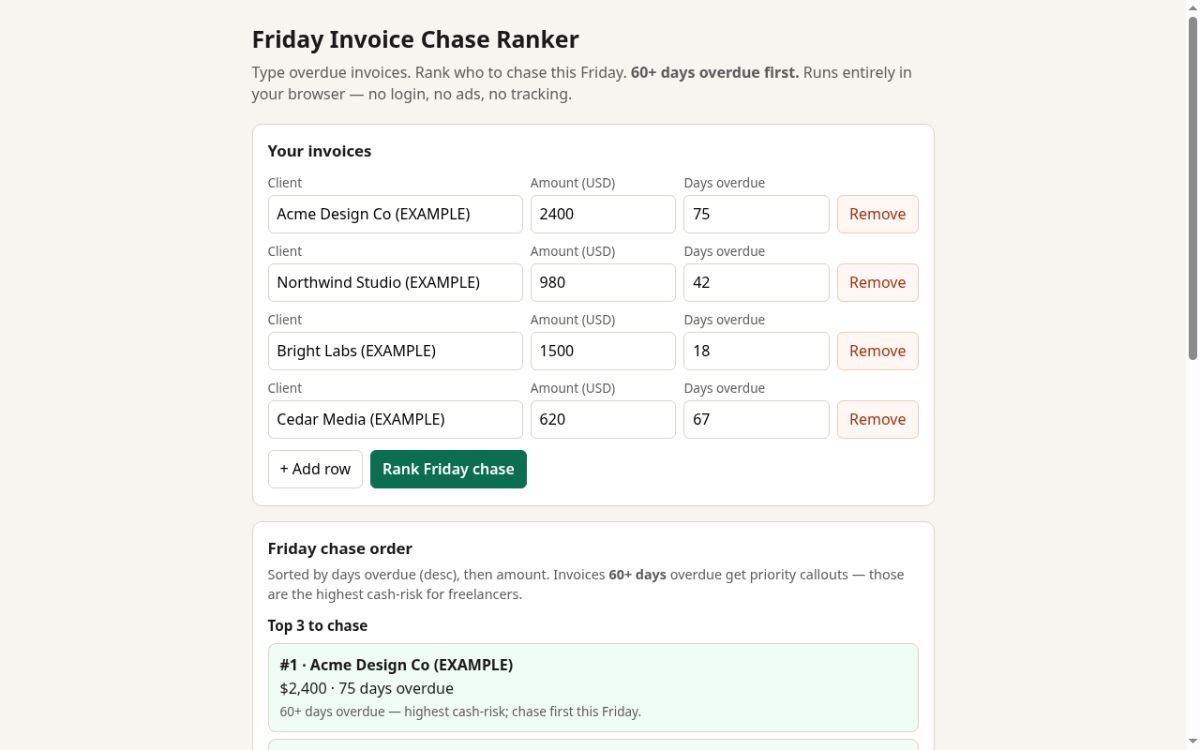 Friday Invoice Chase Ranker screenshot
