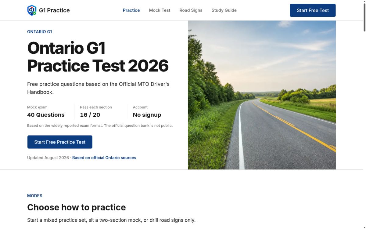 G1 Practice website screenshot