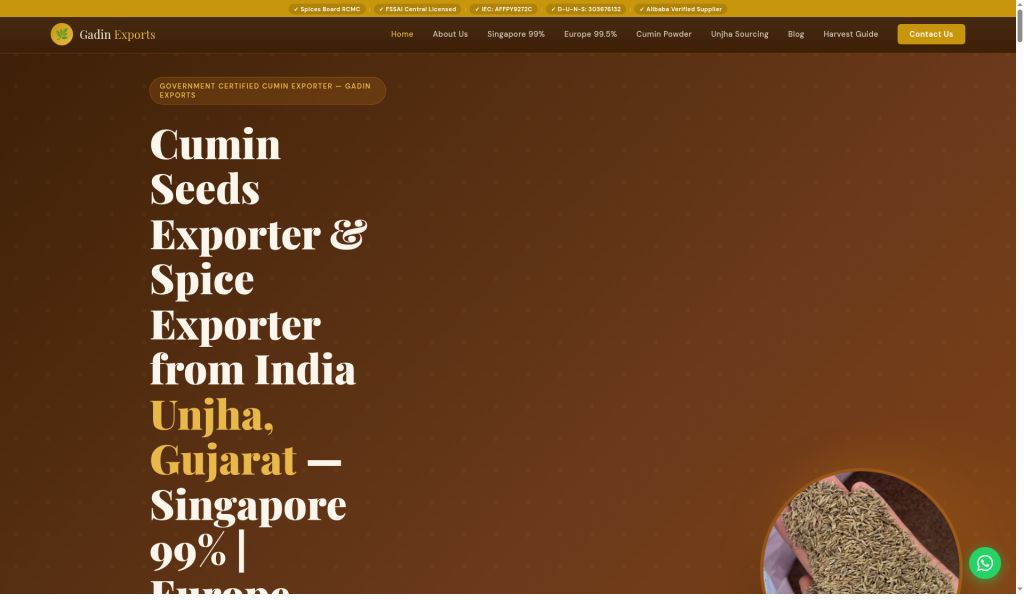 Gadin Exports website screenshot