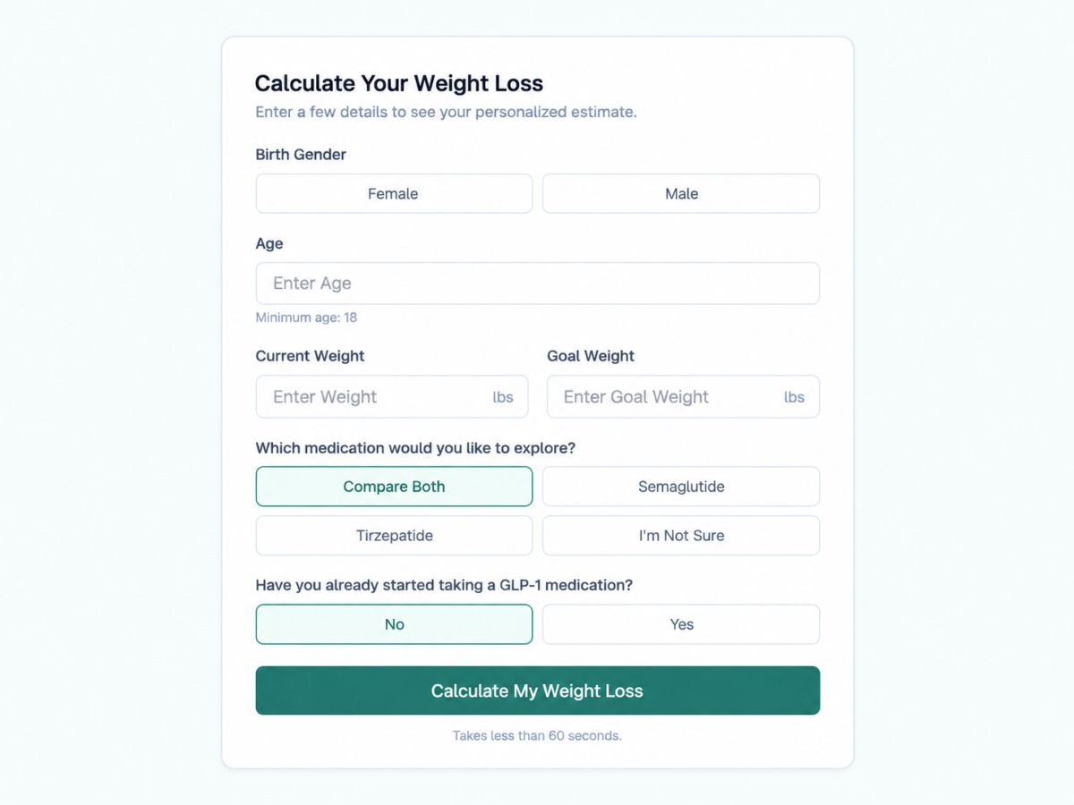 GLP-1 Weight Loss Calculator | Estimate Your Goal Weight Timeline website screenshot