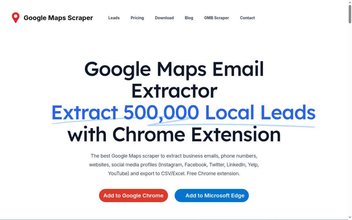 Google Maps Email Extractor website screenshot