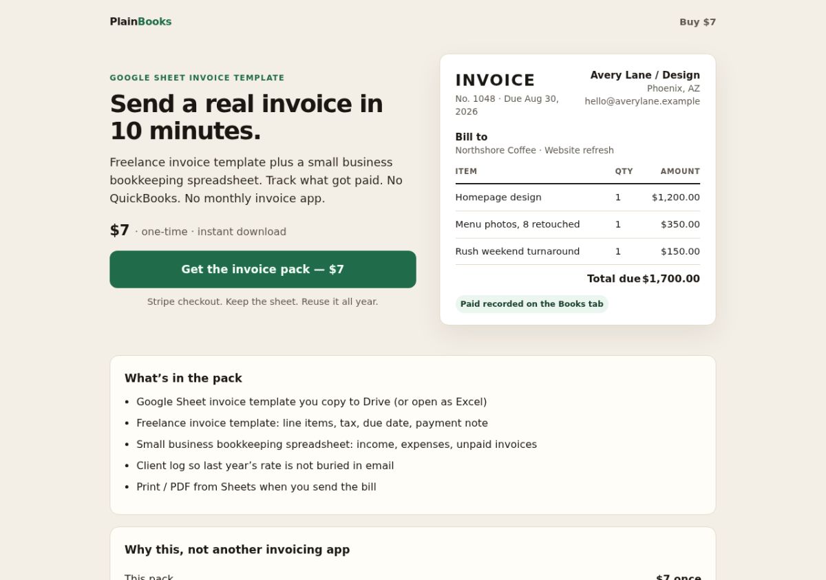 Google Sheet Invoice Template website screenshot