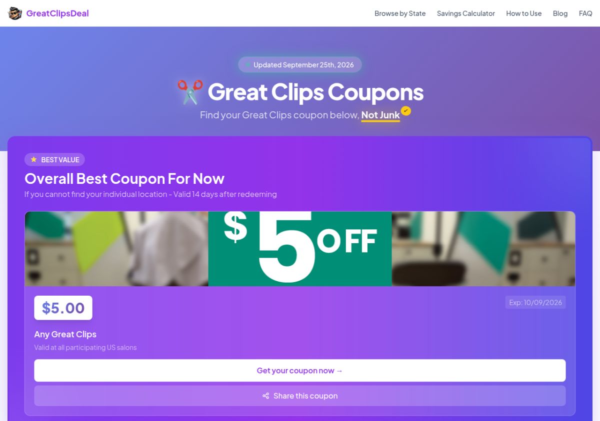 GreatClipsDeal website screenshot