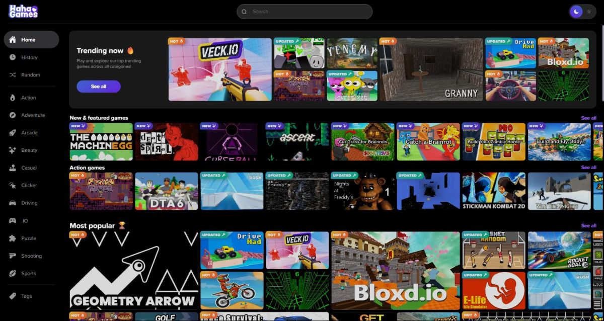 HahaGames website screenshot