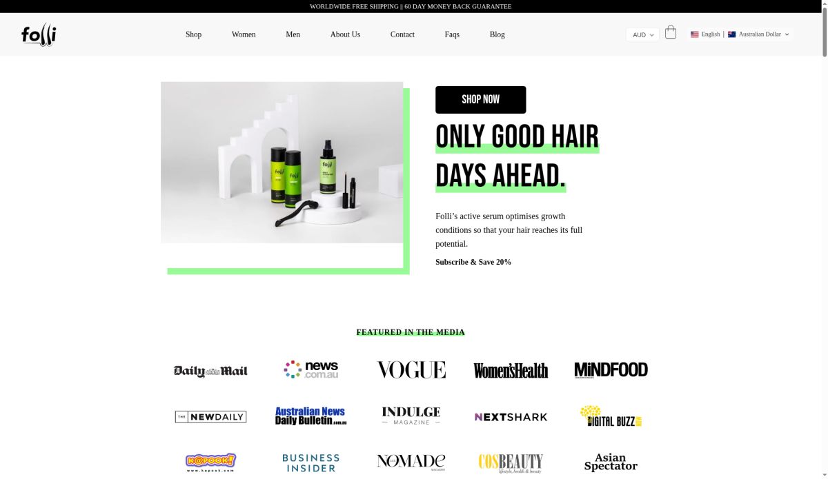 Hair Folli website screenshot