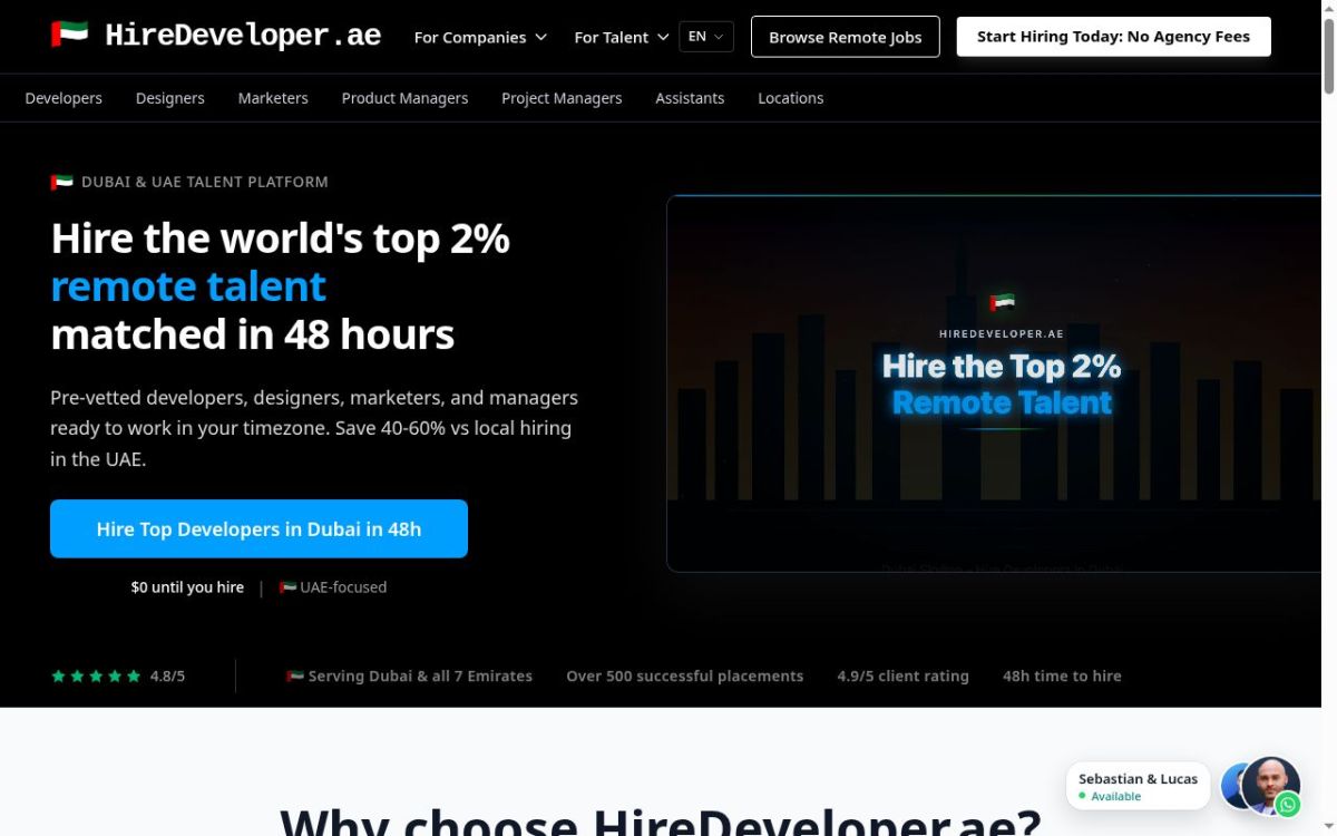 HireDeveloper.ae website screenshot