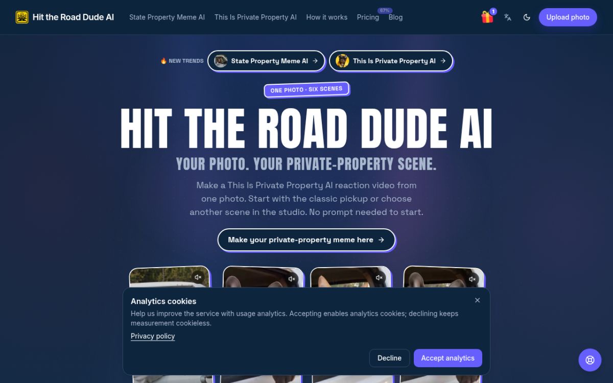 Hit the Road Dude AI website screenshot