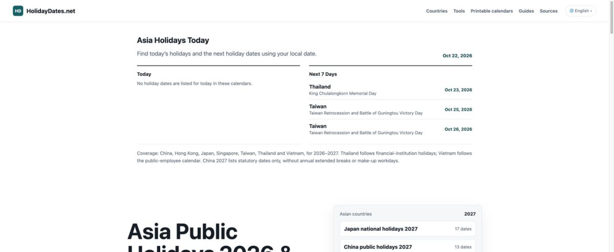 HolidayDates.net screenshot