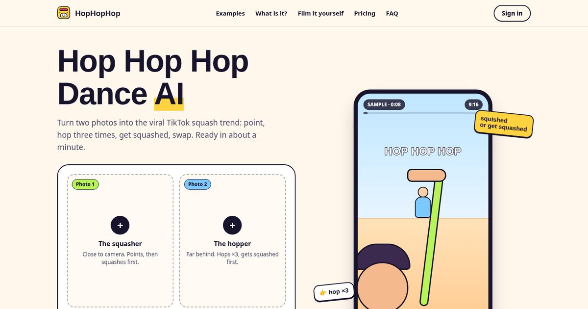 Hop Hop Hop Dance AI website screenshot