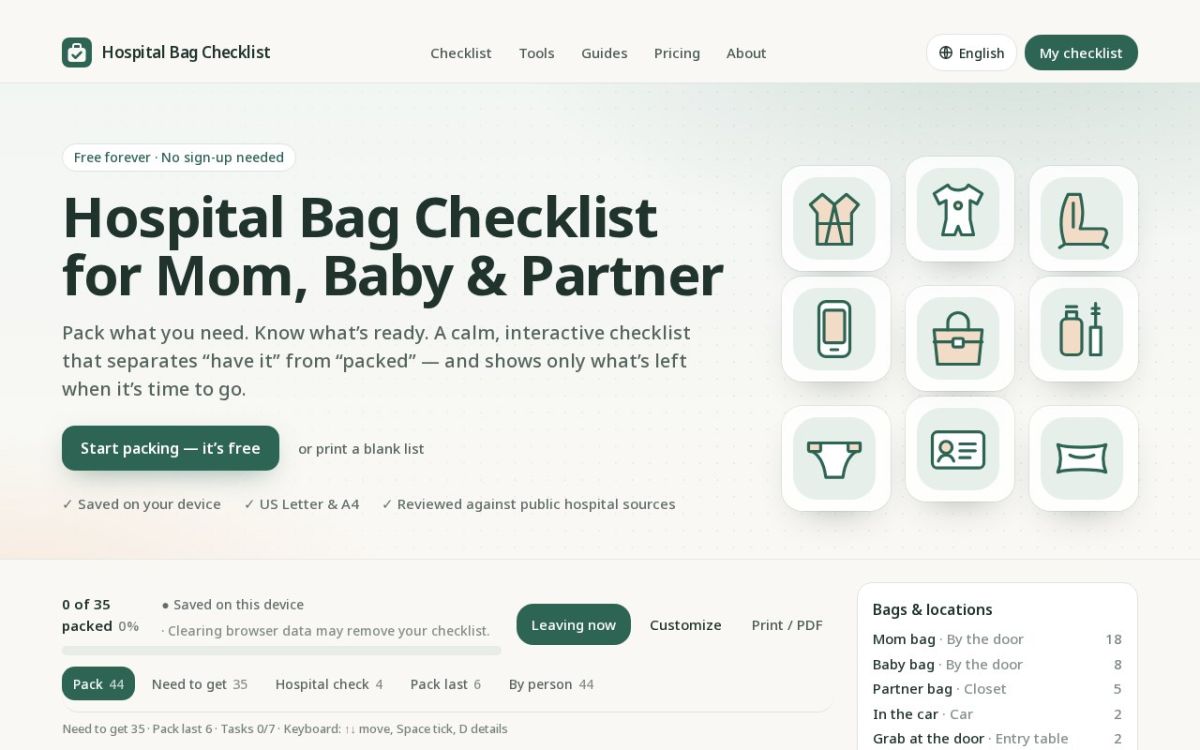 Hospital Bag Checklist screenshot