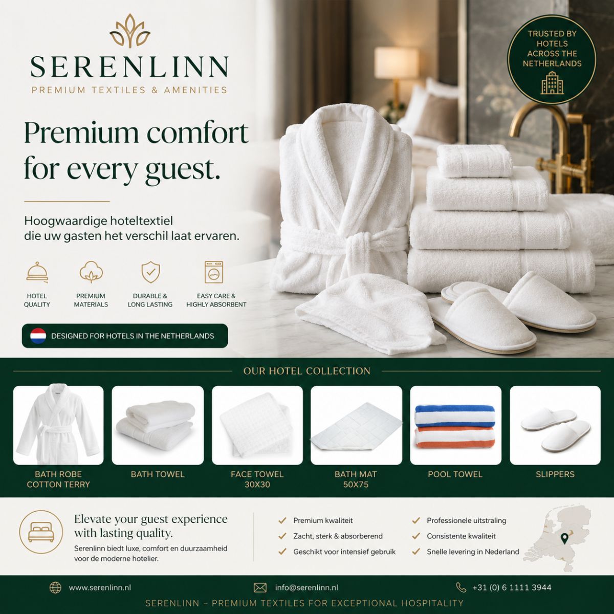 Hotel Linen Supplier Netherlands | Luxury Hotel Linen – Serenlinn website screenshot