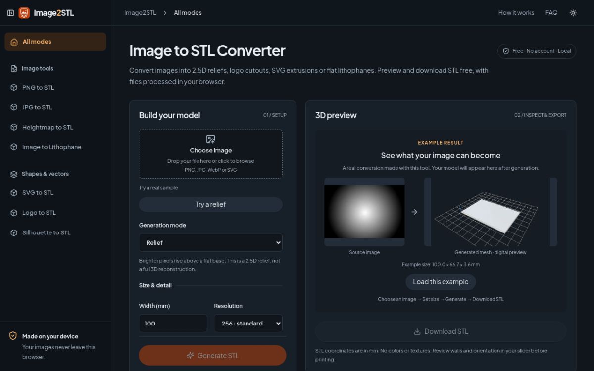 Image2STL website screenshot