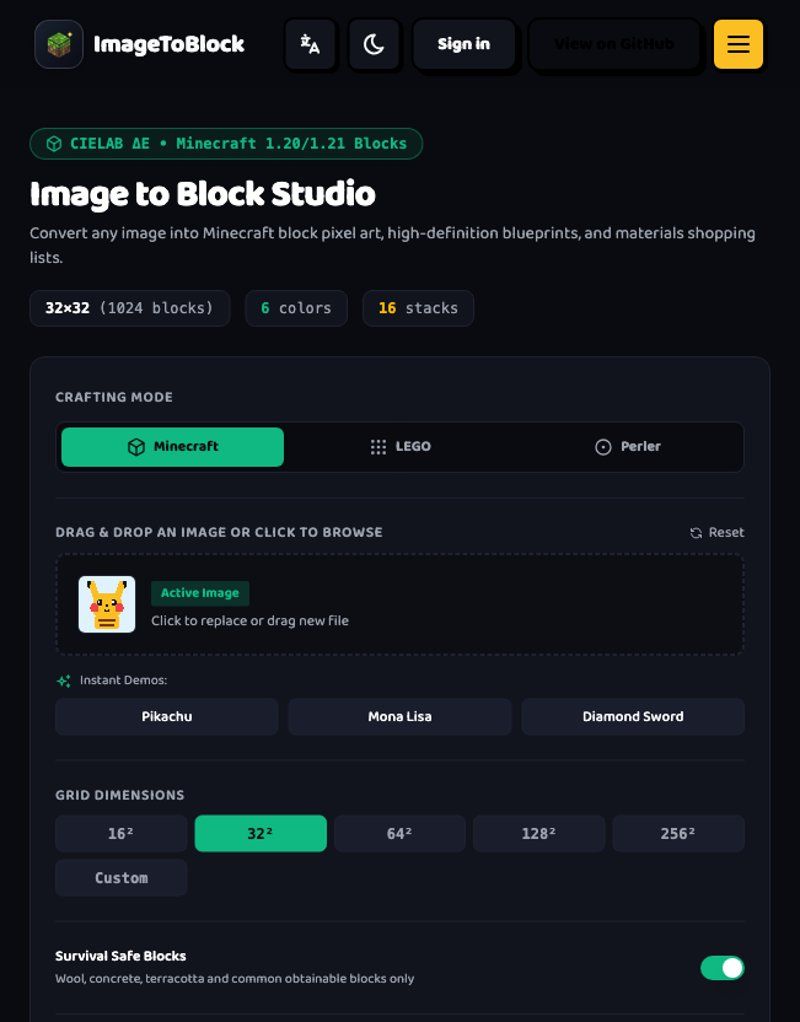 ImageToBlock website screenshot