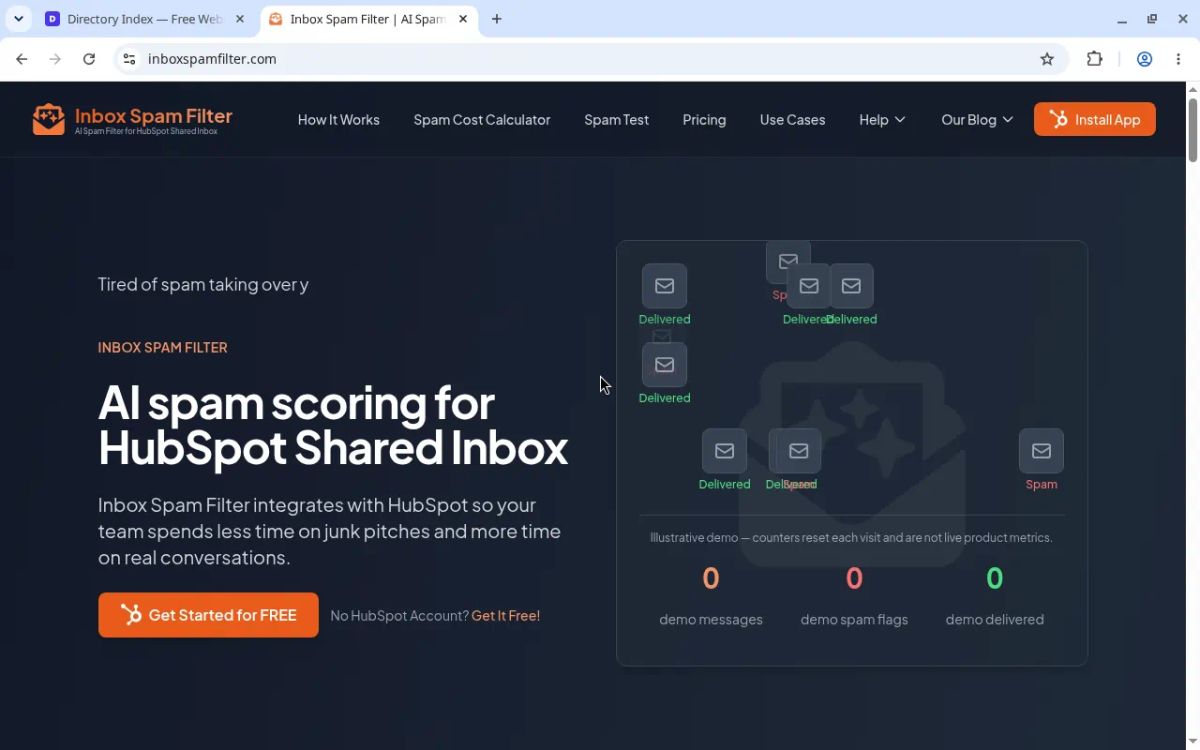 Inbox Spam Filter website screenshot
