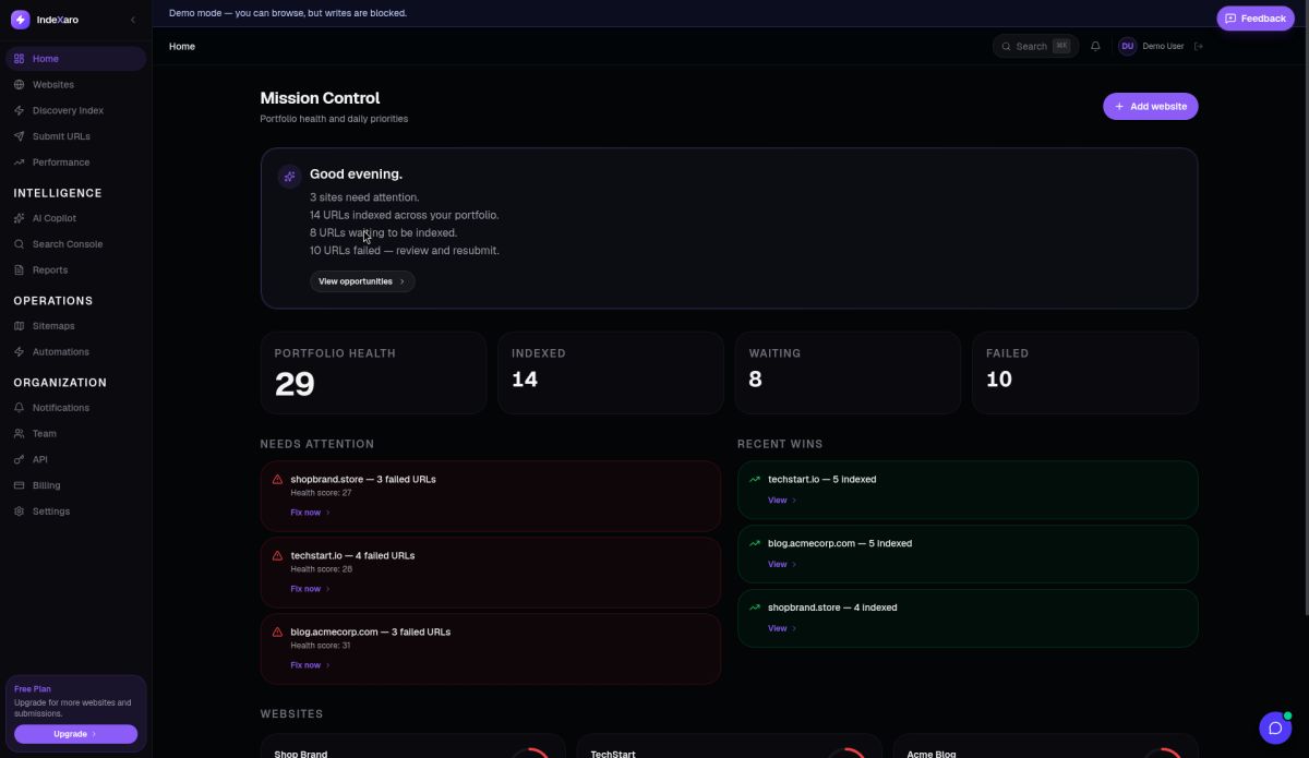 Indexaro website screenshot
